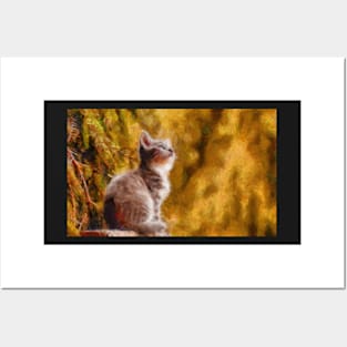 Kitten Portrait In Autum Scene Posters and Art